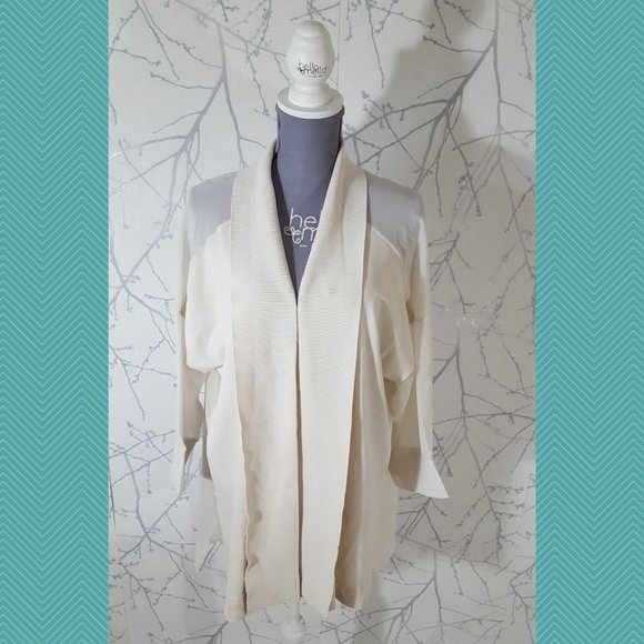 Wynne Layers Ivory Open Front Lightweight Cardigan w/ Sheer Back - Picture 1 of 4